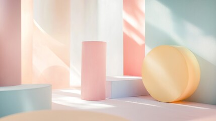 Pastel Cylinders and Circle in Soft Light