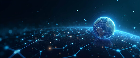 Contemporary Wallpaper Design: Abstract Visuals with Digital Grids & Futuristic Icons for Space Commerce - Perfect for Corporate Branding & Text Overlays