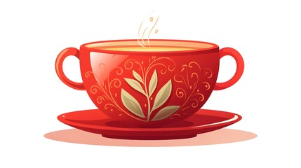 Traditional Red Earthenware Tea Cup for Green Tea in Piala Bowl - High-Quality Image