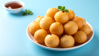 Retro Clay Style Pani Puri Isolated on Light Blue Background &ndash; Cute Indian Street Food Art