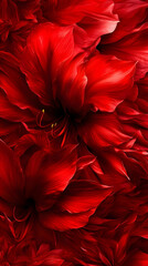 Close-up vibrant red flower petals, intricate details, floral pattern