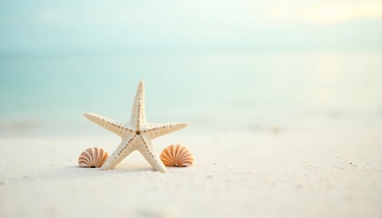 Seashells and Starfish on a Tranquil Beach Summer Vacation Serenity