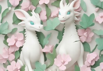 Dragon statue on white background.