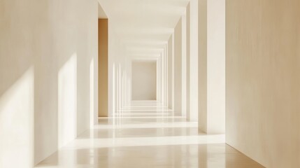Sunlit Minimalist Corridor: A Study in Light and Space