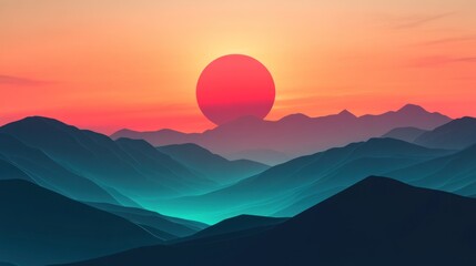 Sunset over Teal Mountains: A Serene Landscape