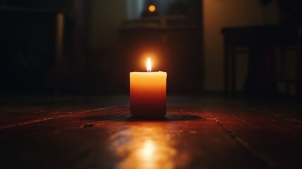 A Single Candle's Glow in the Dark:  A Symbol of Hope and Tranquility