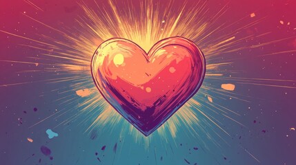 Vibrant abstract heart illustration with radiant colors and dynamic background
