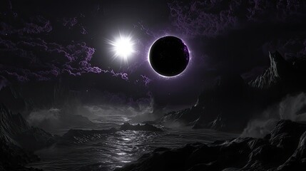 A striking image of a solar eclipse, showcasing a dark circular silhouette of the moon partially covering the bright disk of the sun.