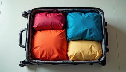 A neatly packed suitcase ready for travel, showcasing efficient packing techniques , backpacker, checked baggage
