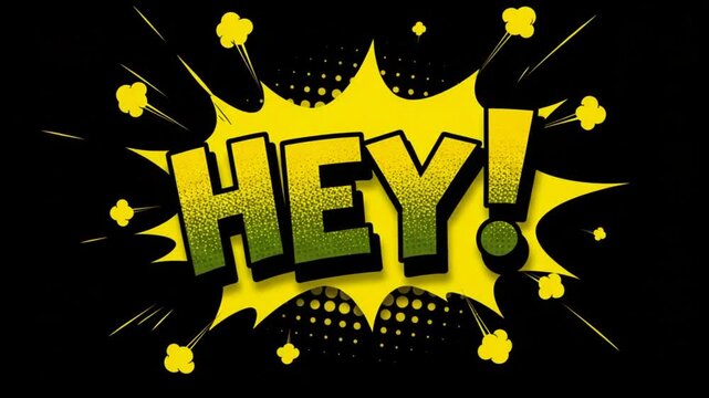 Comic style hey text with explosion effect graphic design element vector