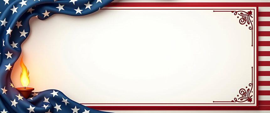 Memorial Day Frame: Patriotic Stripes and Eternal Flame for Inspirational Text - Perfect Photo Stock Concept with Space for Your Message