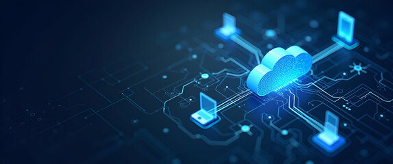 Photo realistic vector illustration of cloud computing and edge computing integration, featuring network and device icons, showcasing efficiency and real-time processing.