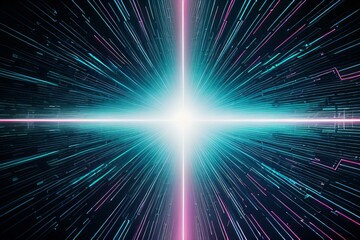 Abstract artwork with bird feathers, neon grid, futuristic matrix.