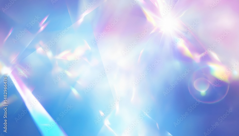 Poster iridescent dreamy holographic crystal shards on a pastel blue and lavender abstract background for d