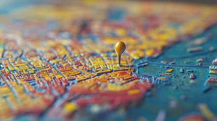 Close-up of a map focusing on Washington, D.C., with a wooden pushpin marking the location.