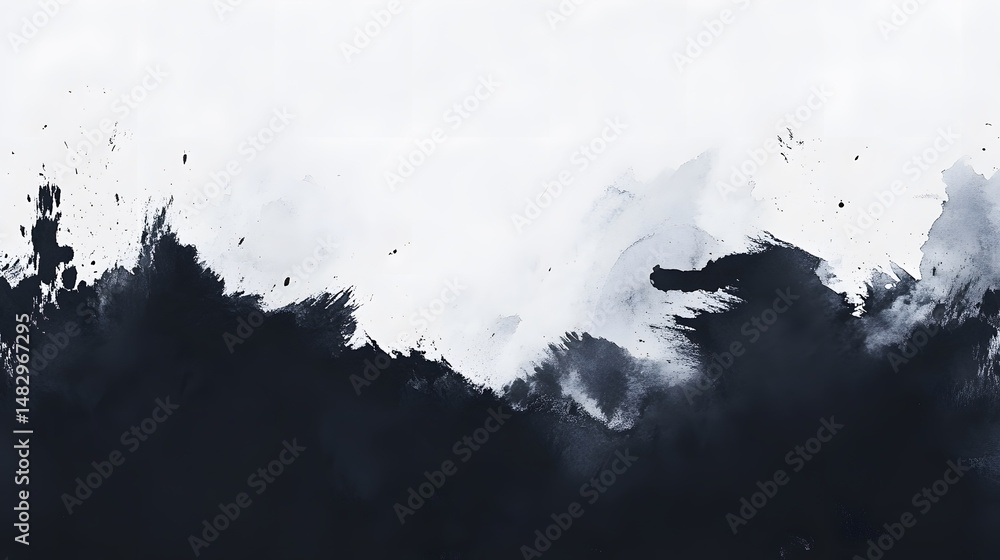 Poster abstract monochrome ink splatter design with light and dark tones.