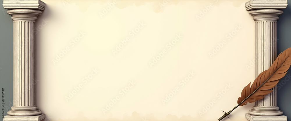 Poster elegant greek columns and quill pen border frame with copy space for world philosophy day writings -
