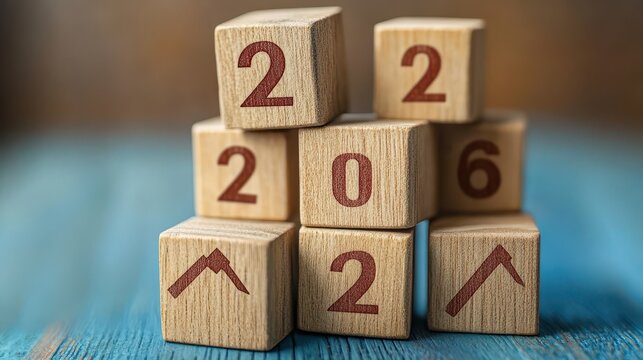 Wooden blocks arranged to display the year 2022 on blue background