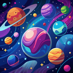 Colorful planets in swirling space