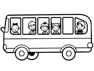 School bus coloring page with children for back-to-school printables, transportation-themed lessons and kids&rsquo; educational materials

