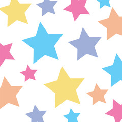 Illustration of star decoration in various colors and sizes on a white background.