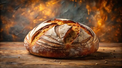 Artisan Sourdough Bread A Rustic Loaf on Wooden Surface with Subtle Spices