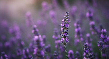 Obraz premium 穏やか夕暮れ ラベンダー畑 静寂な美しさ