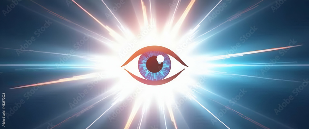 Poster eye and light beams border frame with copy space for world sight day awareness messages concept as e