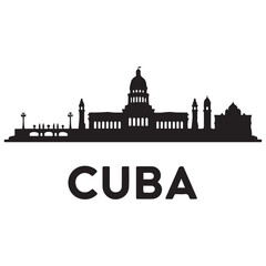 Vector Cuba skyline. Travel Cuba famous landmarks. Business and tourism concept for presentation, banner, web site. Vector black silhouette. with white background