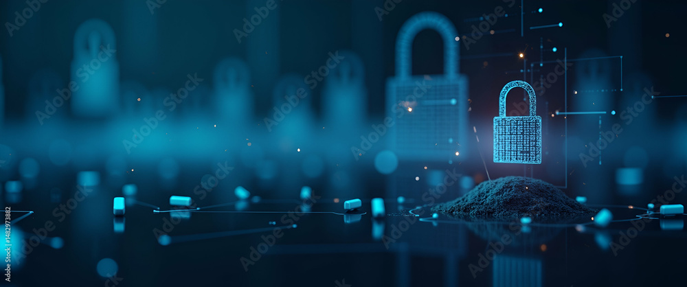 Poster exhibiting refined stock visuals that convey cybersecurity regulations through authoritative policy 