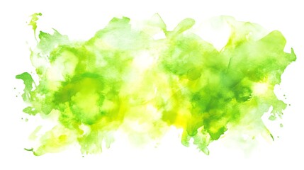 Abstract watercolor splatter design in vibrant greens and yellows.