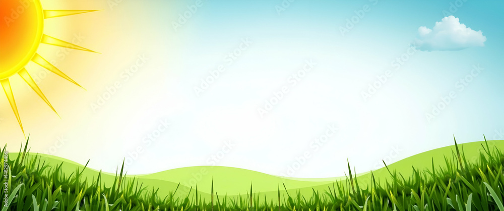 Poster solar sun and greenery border frame with copy space for world environment day - renewable energy con