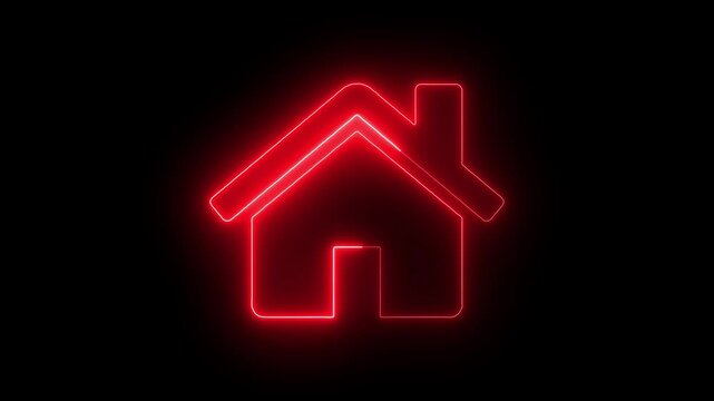 glowing House, home building animation house building apartment property, Neon home icon animation. House icon neon glowing light on black background.