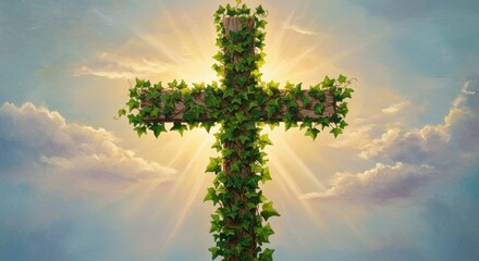 Ivy Covered Cross with Sky Background