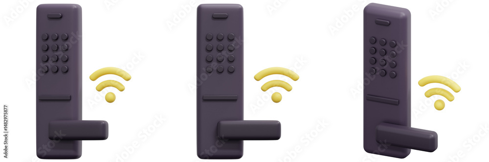 Poster set of wireless digital door lock with keypad and wifi icon 3d render icon illustration