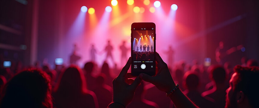 Video recording of concert on smartphone with reggae colors illustrating live event capture and vibrant music experience. concept as Video recording of concert on smartphone with reggae colors illustr