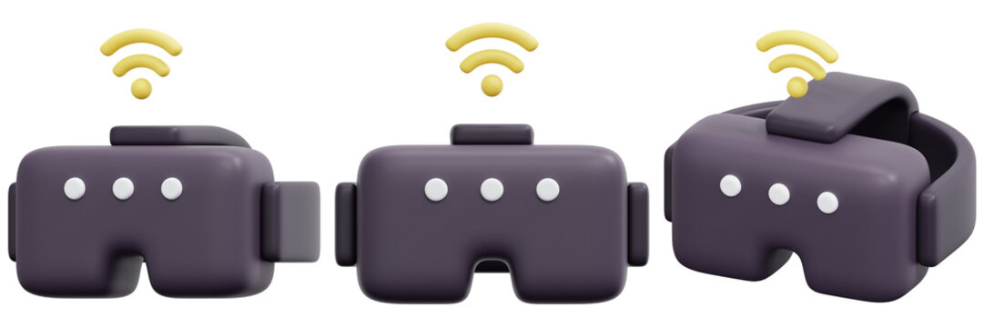 Set of Wireless Virtual Reality Headset 3d Render Icon Illustration