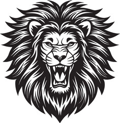 Lion Head Silhouette Vector, Wild Animal Head Design.