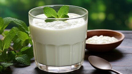 Yogurt drink with mint in a glass