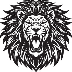 Lion Head Silhouette Vector, Wild Animal Head Design.