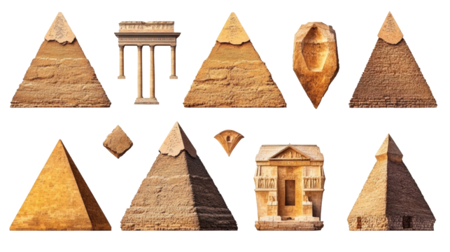 Collection of pyramids and architectural elements
