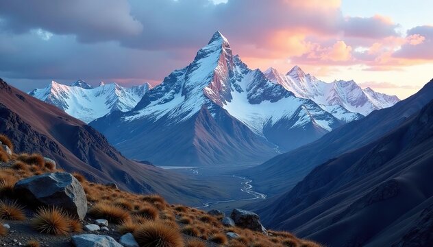 Majestic Bolivian Andes mountain range, dramatic peaks , Bolivia, Parinacota, wild