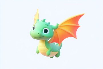 Fototapeta premium 3D Cartoon Dragon Kite Icon in Emerald Green and Flame Red, Ultra HD, Isometric View, High-Quality Rendered with Blender and C4D