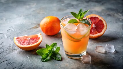 Refreshing Citrus Beverage with Ice and Mint Garnish