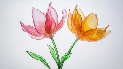 Naklejka premium 3D two spring flowers on white background. Wild flowers, spring grass seamless pattern 3d realistic. Minimal scene for model products, stage showcase, promotion display.