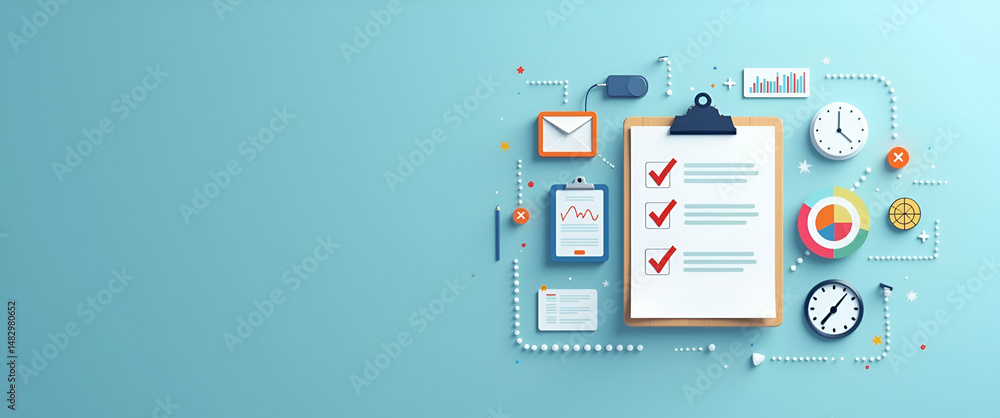 Poster photo realistic checklist icon with copy space for infographics, ideal for conveying task management