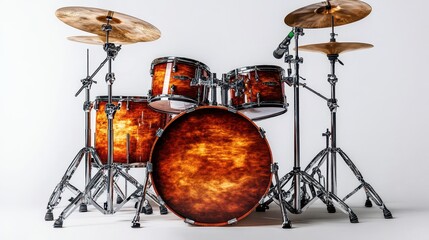 Professional drum set with cymbals on white background