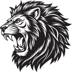 Lion Head Silhouette Vector, Wild Animal Head Design.