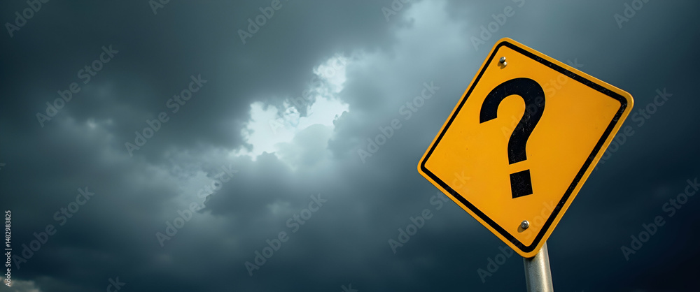 Poster economic uncertainty sign against stormy background: a visual concept with copy space for text and e