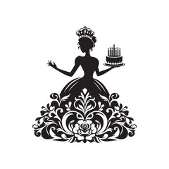 Queen's Birthday Silhouette Vector Illustration, Solid White Background.